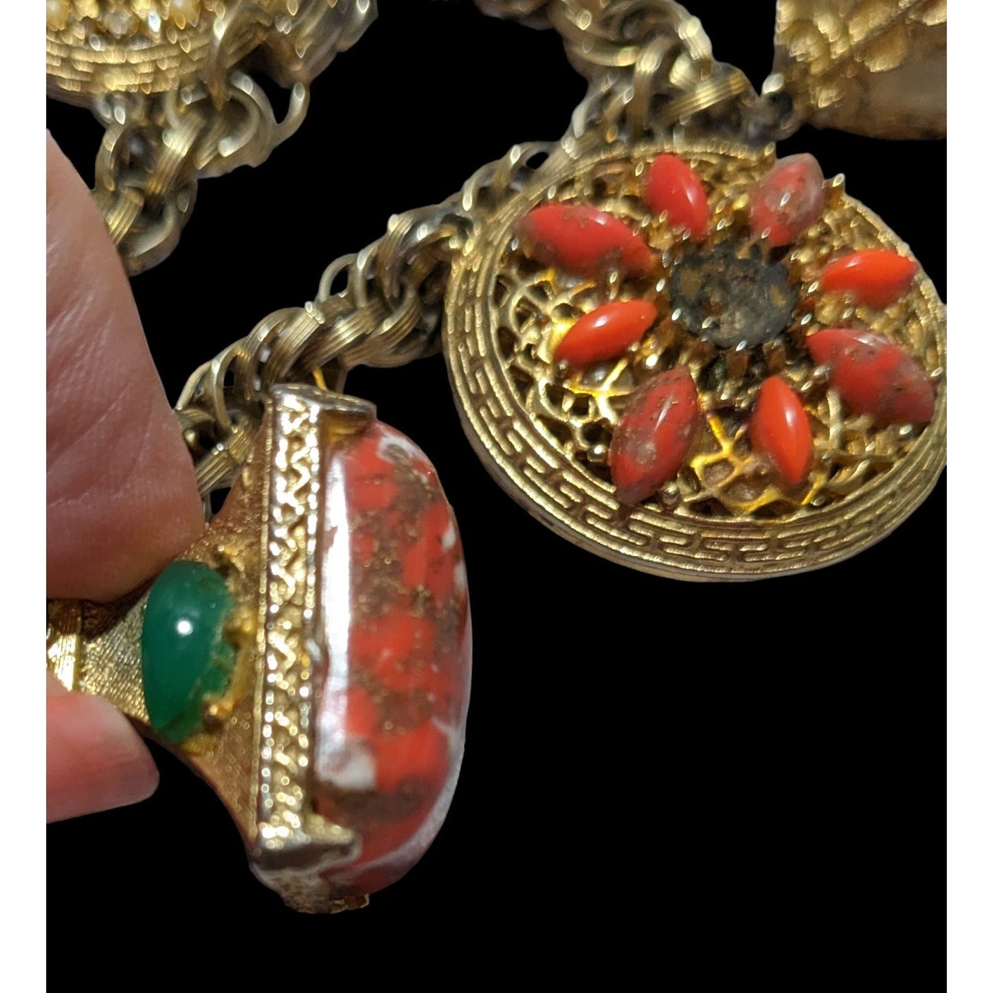 Vintage Etruscan Revival Charm Bracelet