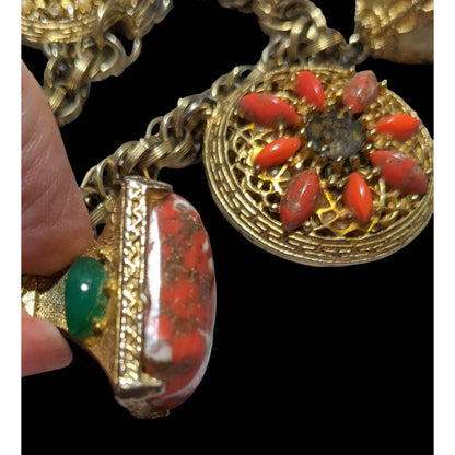 Vintage Etruscan Revival Charm Bracelet