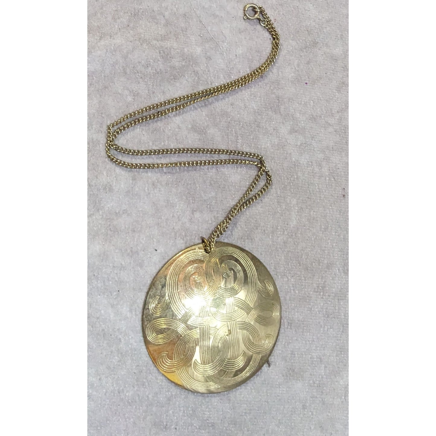 Vintage Large Engraved Gold Medallion Necklace