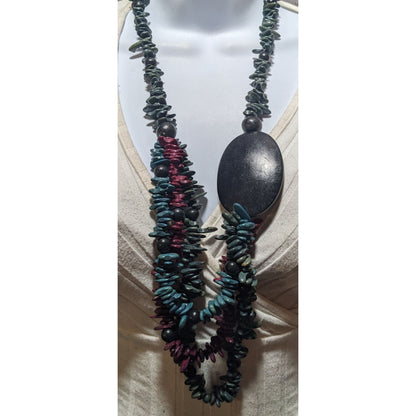 Blue And Purple Wood Beaded Necklace