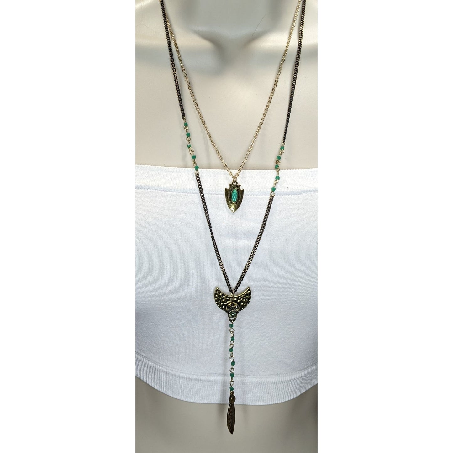 Lulu's Layered Pendant Necklace Blue Green Gold Southwestern Boho NWT