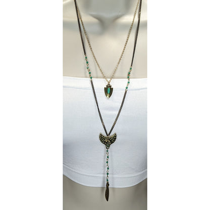 Lulu's Layered Pendant Necklace Blue Green Gold Southwestern Boho NWT