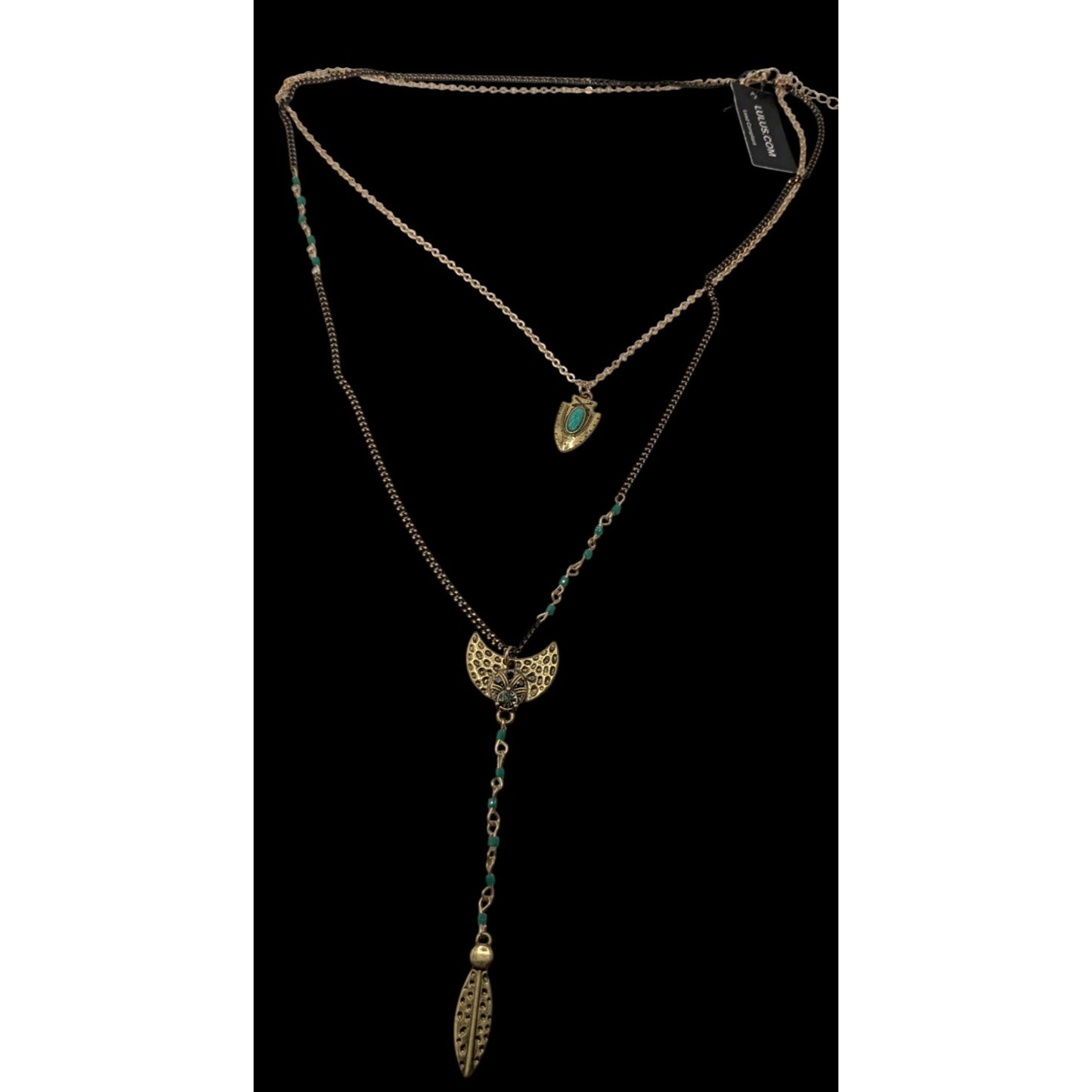 Lulu's Layered Pendant Necklace Blue Green Gold Southwestern Boho NWT