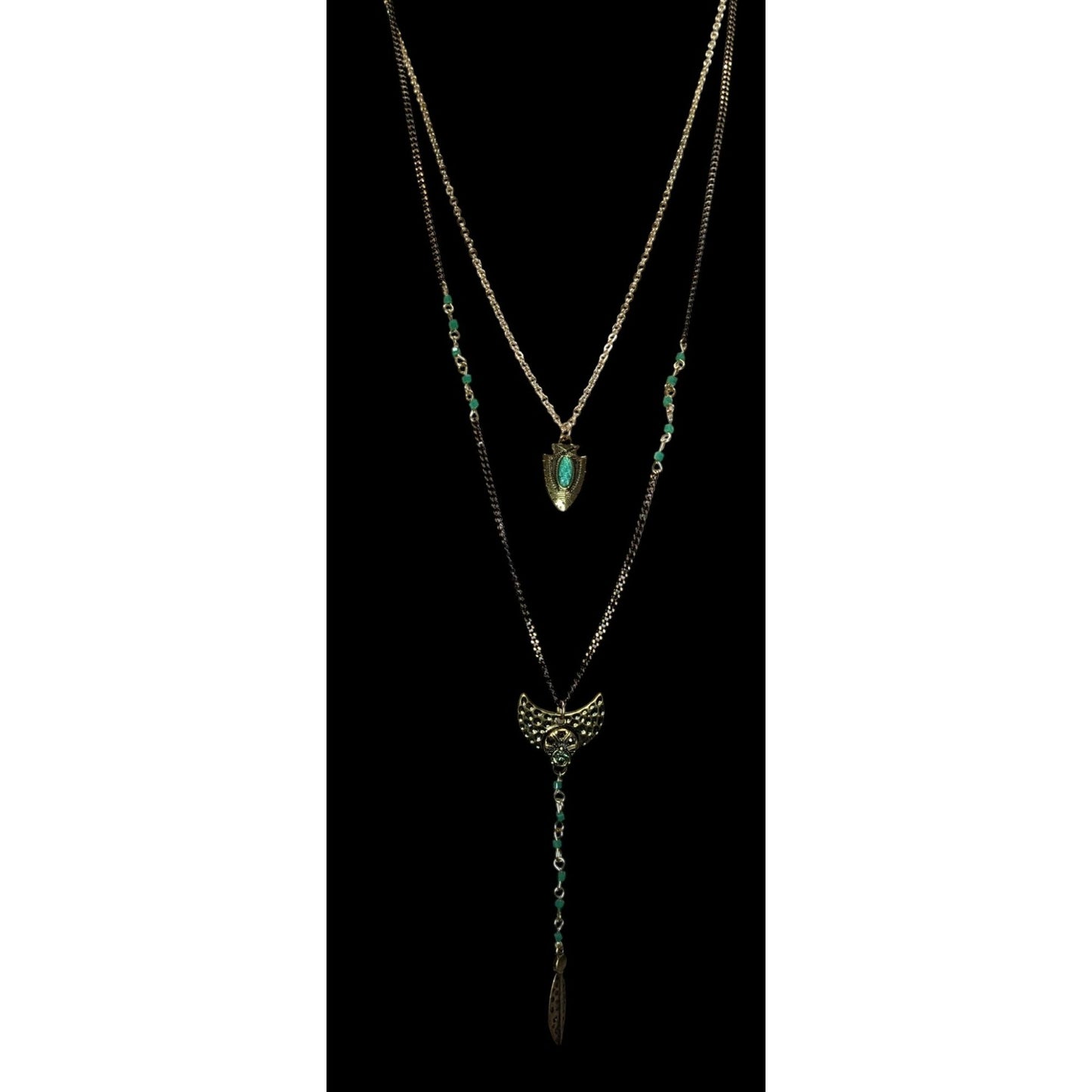 Lulu's Layered Pendant Necklace Blue Green Gold Southwestern Boho NWT