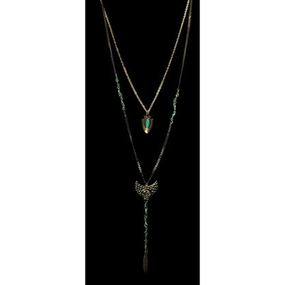 Lulu's Layered Pendant Necklace Blue Green Gold Southwestern Boho NWT