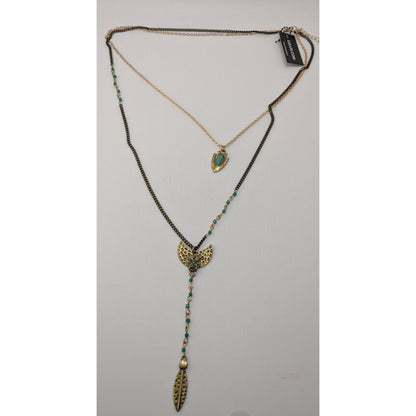 Lulu's Layered Pendant Necklace Blue Green Gold Southwestern Boho NWT