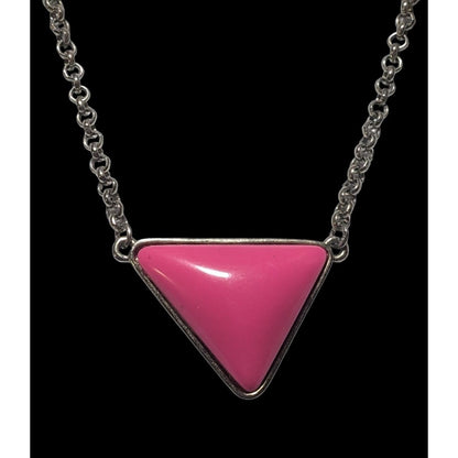 Pink Triangle Pendant Necklace With Silver Chain