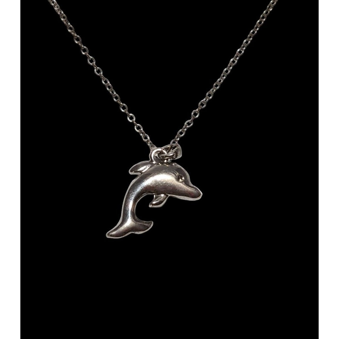 Reversible Silver Rhinestone Dolphin Necklace