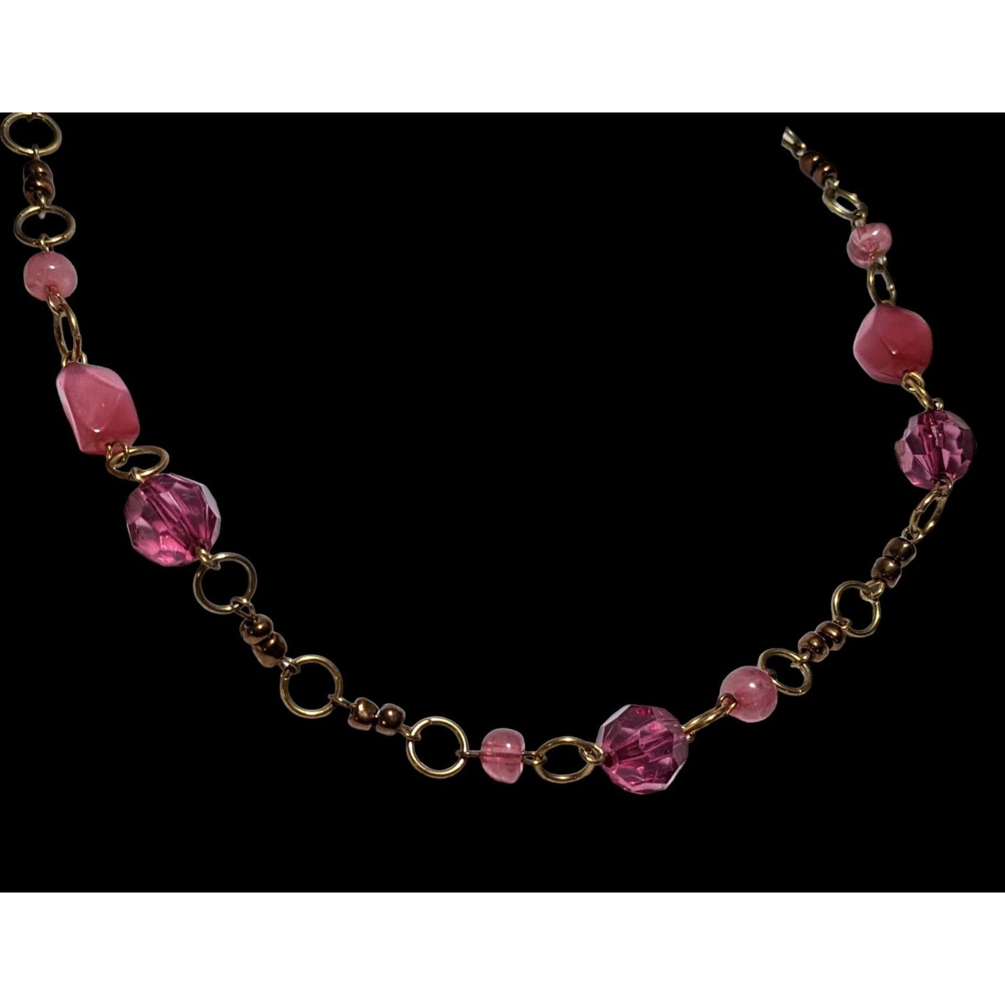 Pink And Gold Abstract Beaded Gem Necklace