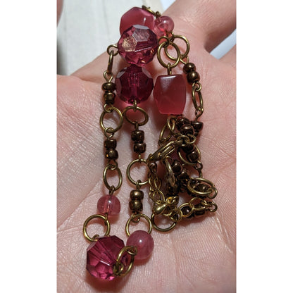 Pink And Gold Abstract Beaded Gem Necklace