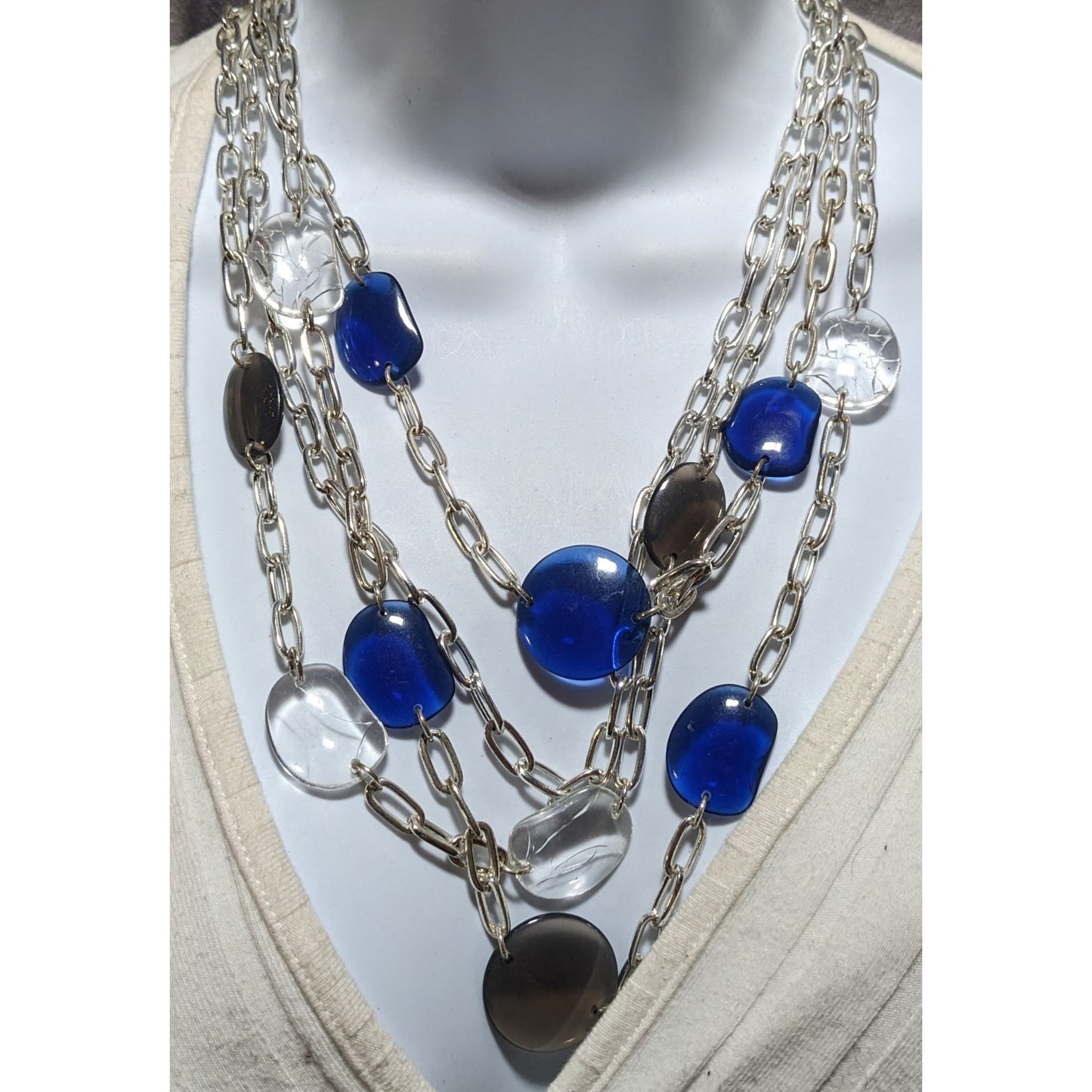 Avon Blue And Silver Chain Necklace