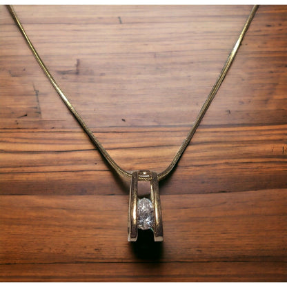 Gold Teardrop Cubic Zirconia Pedant Necklace