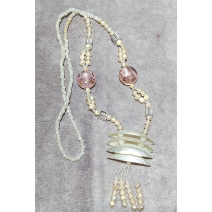 Vintage Pearl Shell Beaded Chandelier Necklace