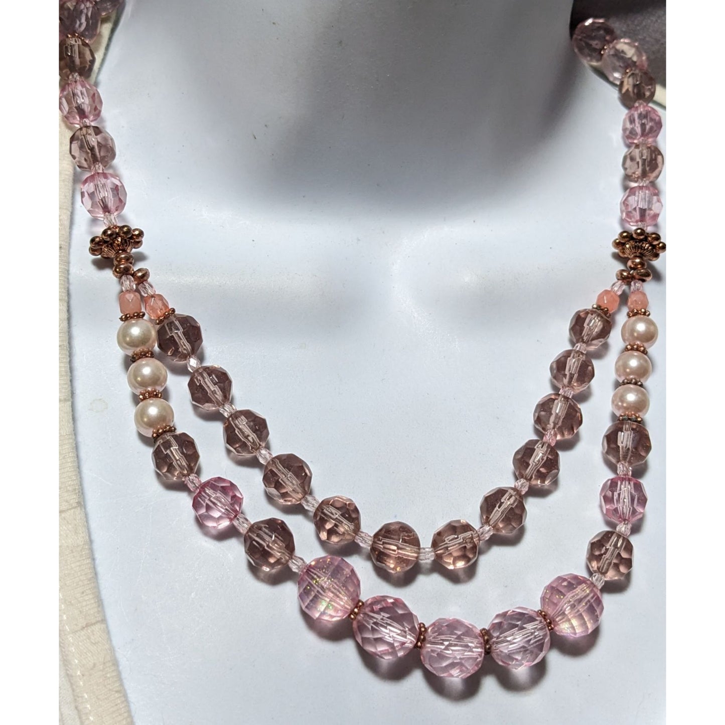 Pink Coquette Glitter Beaded Pearl Necklace