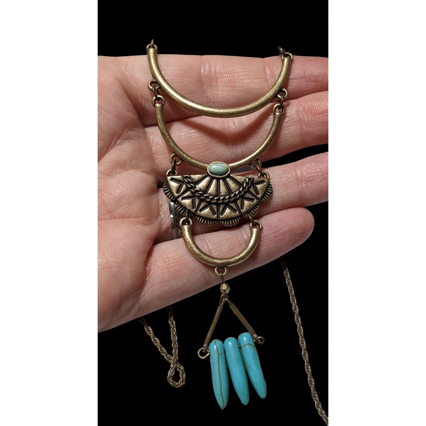 Southwestern Turquoise And Gold Pendant Necklace