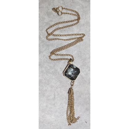 Gold Chain Necklace With Crystal Pendant & Tassel