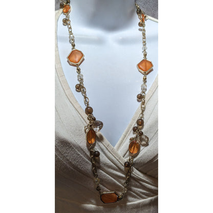 Retro Orange And Gold Glass Charm Necklace