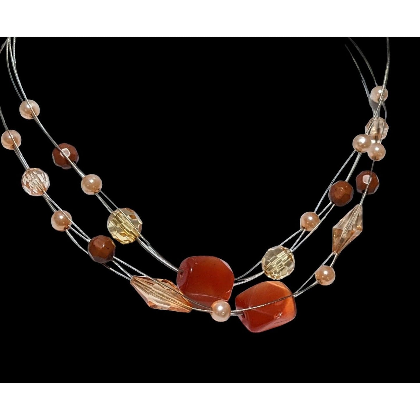 Orange Multilayer Glass Beaded  Necklace