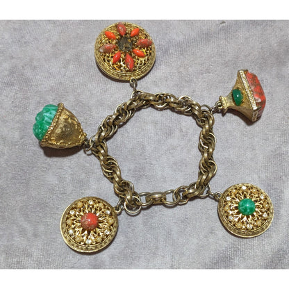 Vintage Etruscan Revival Charm Bracelet