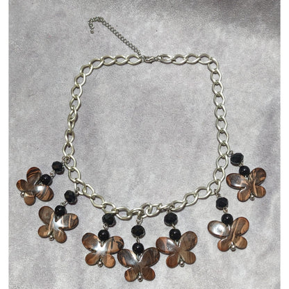 Brown Butterfly Charm Fringe Necklace