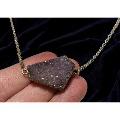 Druzy Amethyst Chunk Pendant Necklace