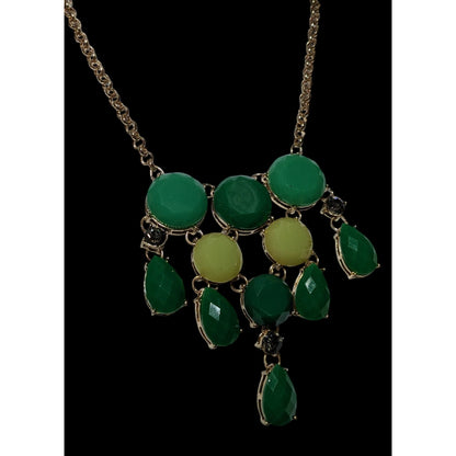 Y2K Glam Green Gemmed Fringe Statement Necklace