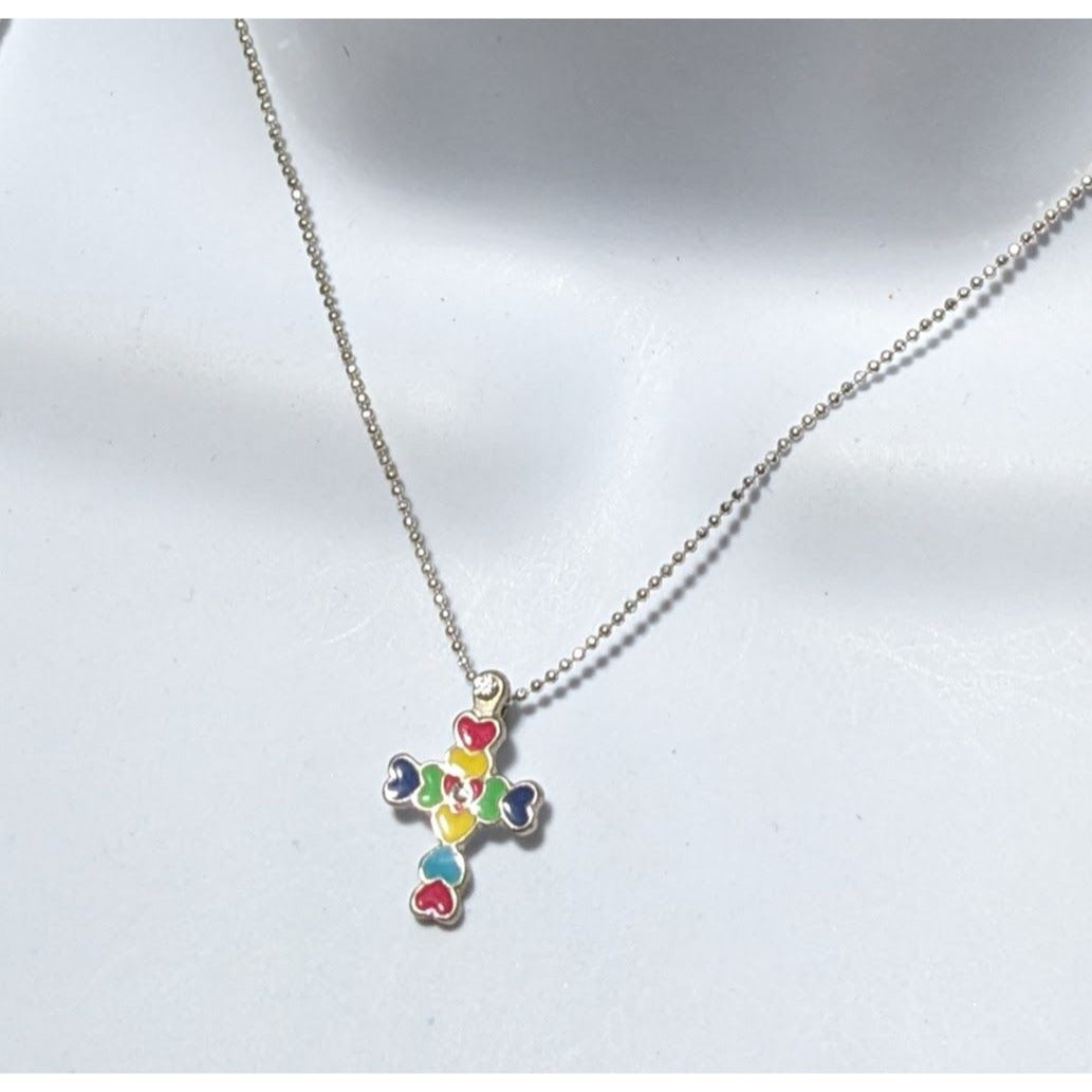 Rainbow Heart Cross Necklace