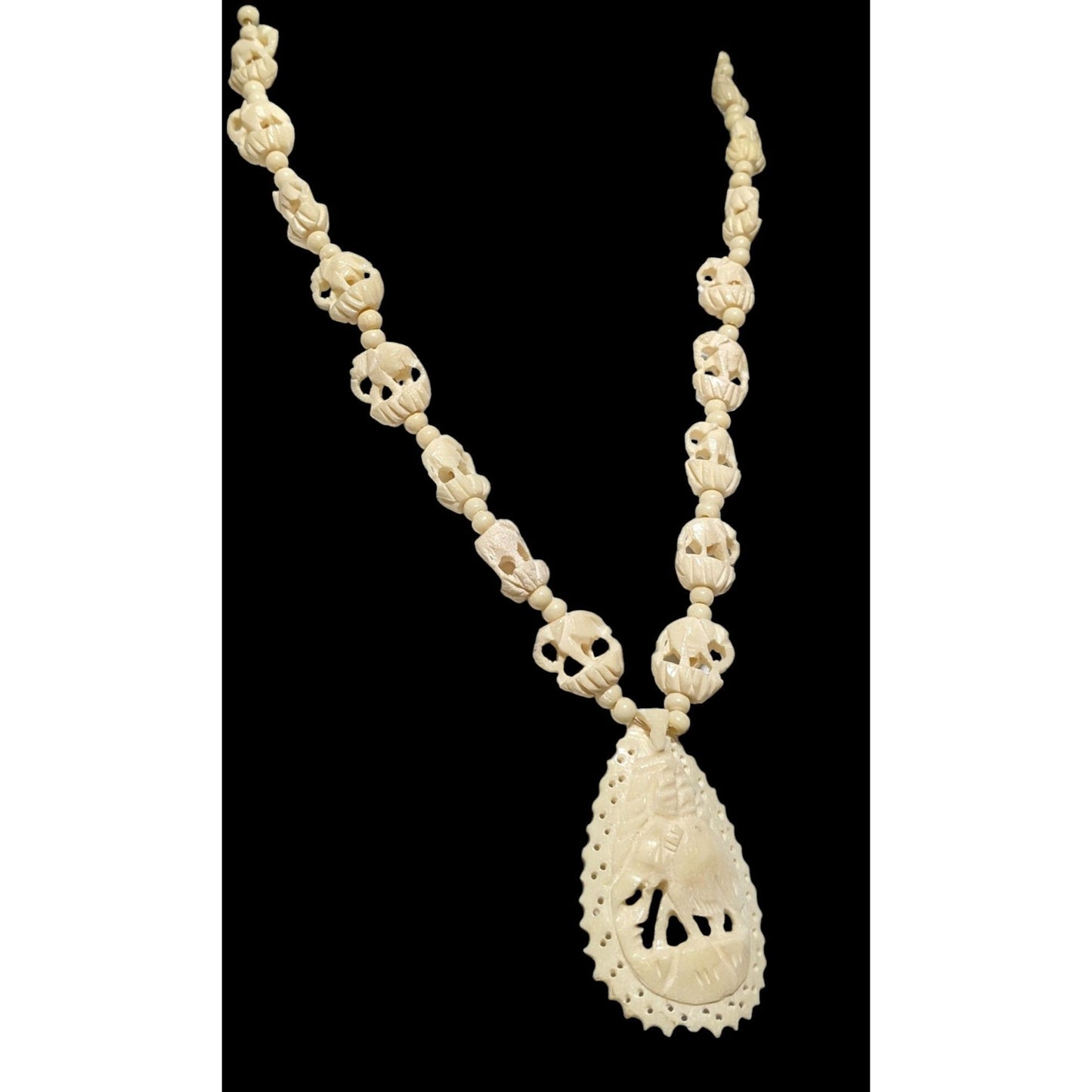 Vintage Bovine Bone Carved Elephant Necklace