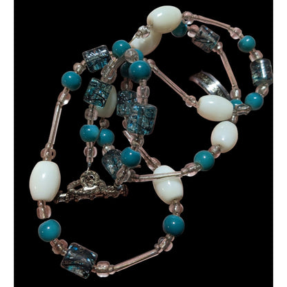 Blue And White Glass Beaded Toggle Necklace