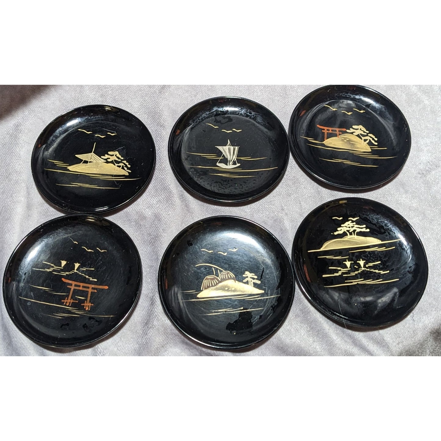 Vintage Japanese Hand Painted Coasters (6)