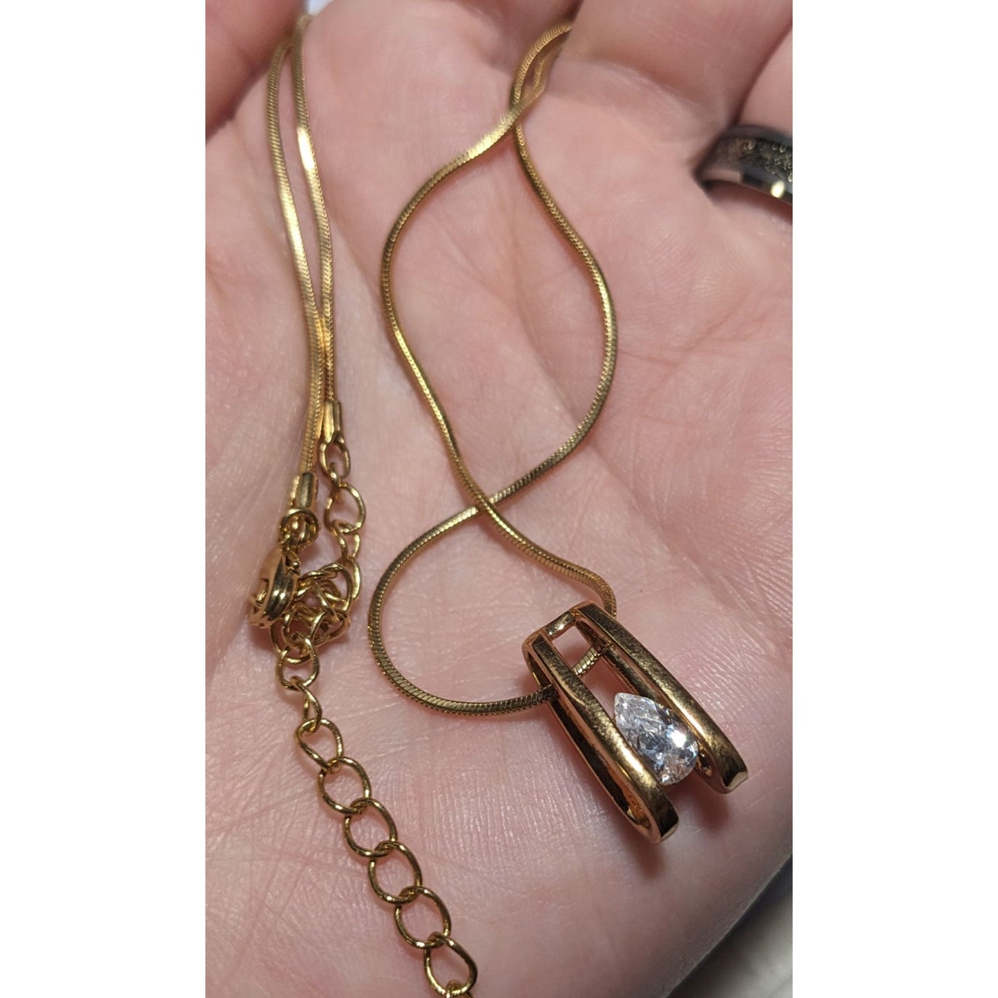 Gold Teardrop Cubic Zirconia Pedant Necklace