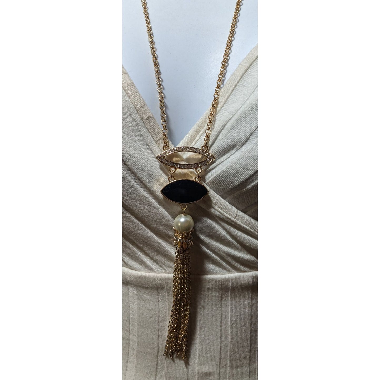 Elegant Glam Gemmed Gold Tassel Necklace