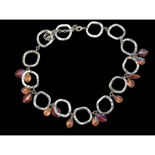 Pink And Silver Abstract Link Beaded Necklace