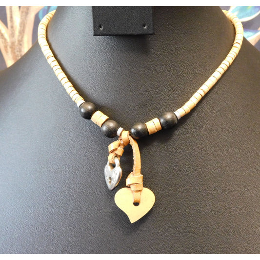 Rustic Wooden Heart Lock Pendant Necklace