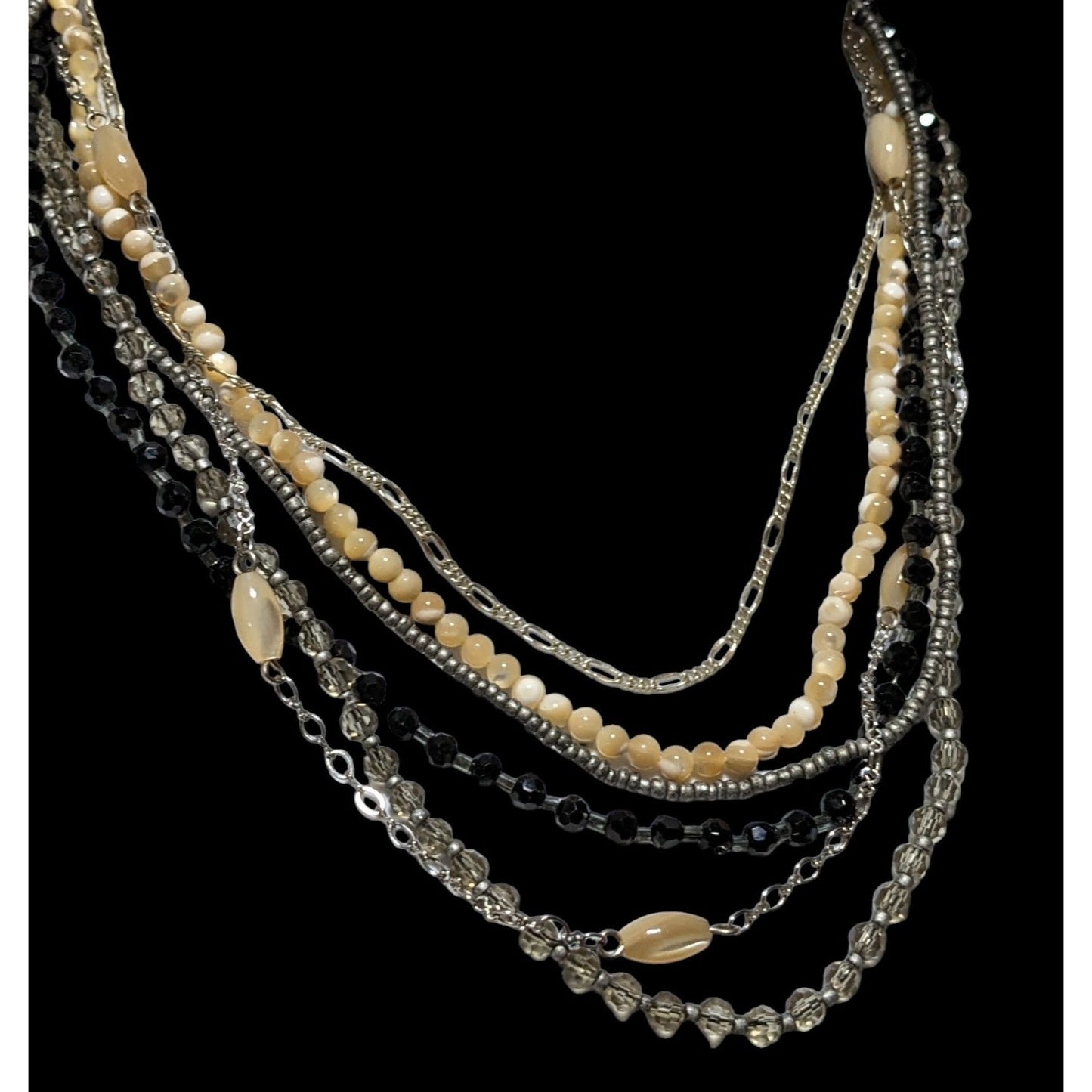 Multilayer Mother Of Pearl Glass Beaded Necklace