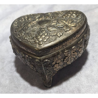 Vintage Silver Plate Japanese Heart Floral Trinket Box