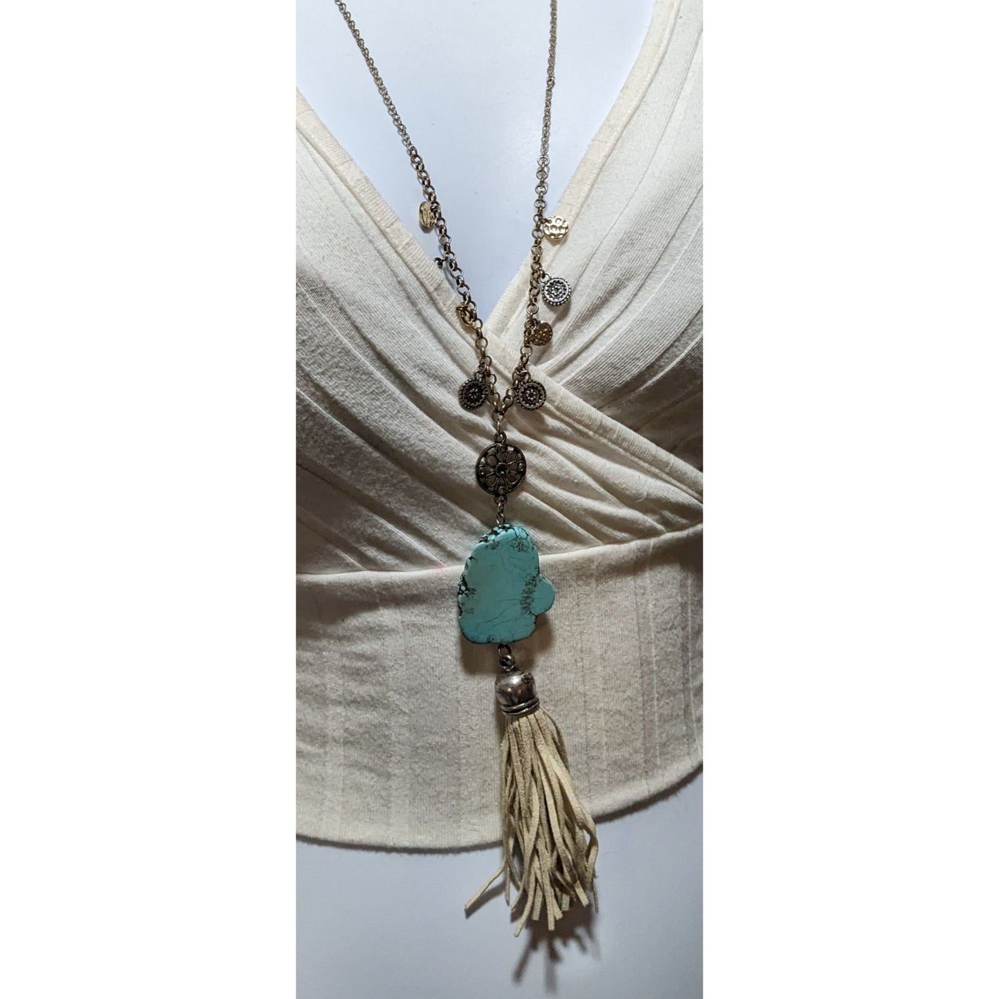 Bohemian Turquoise Tassel Charm Necklace