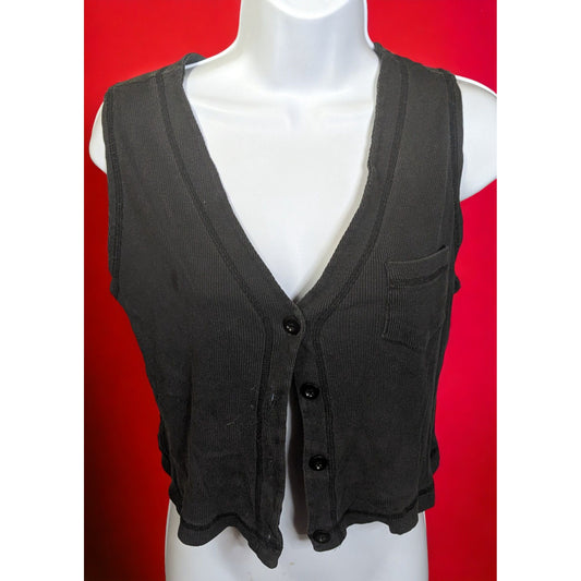 Vintage Center Aisle Black Cropped Button Vest
