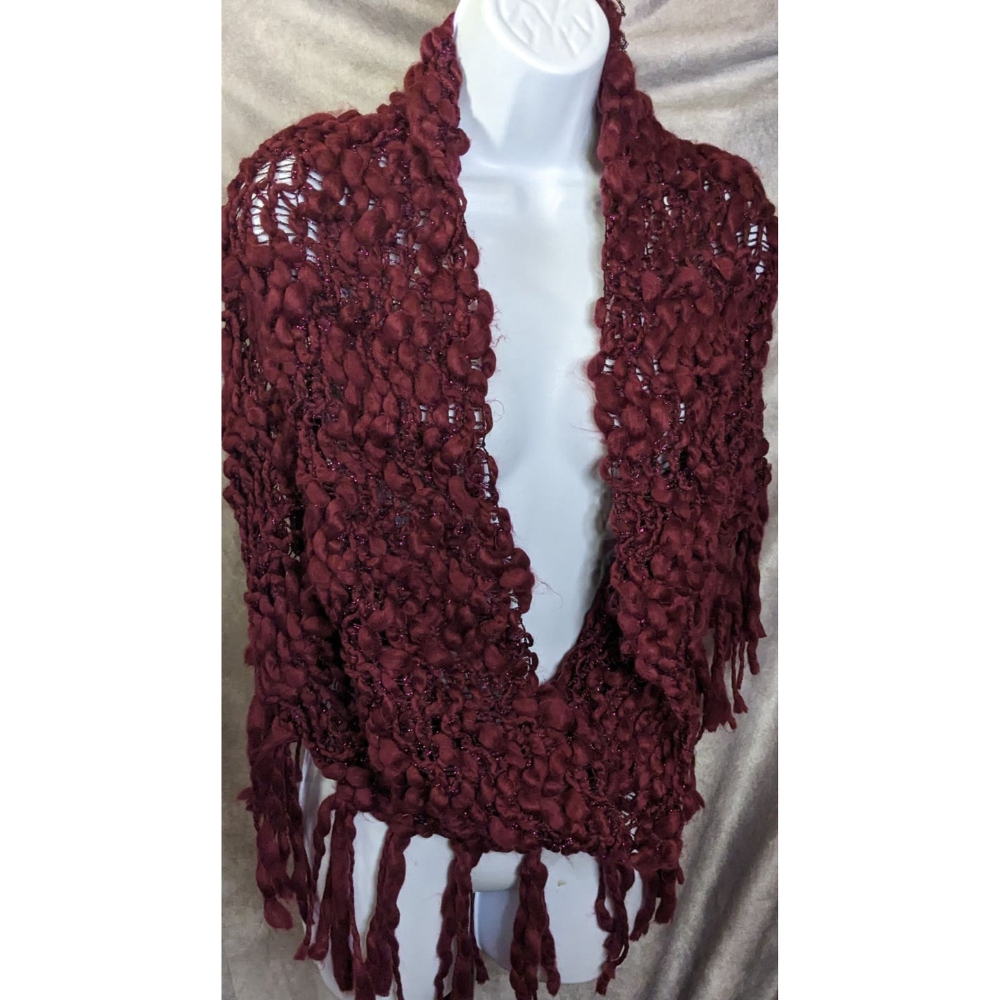 Charming Charlie Wine Fringe Infinity Scarf