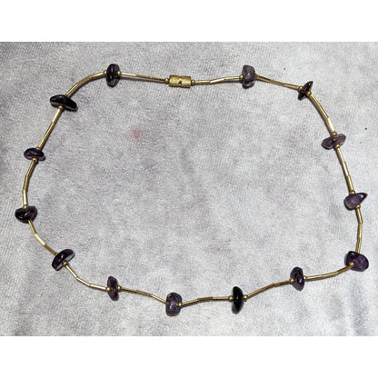 Elegant Amethyst Chip Gold Tube Beaded Necklace