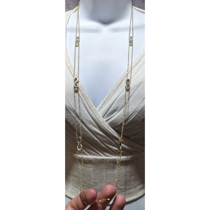 Gold Multi-Strand Long Necklace With Infinity Symbol Accents