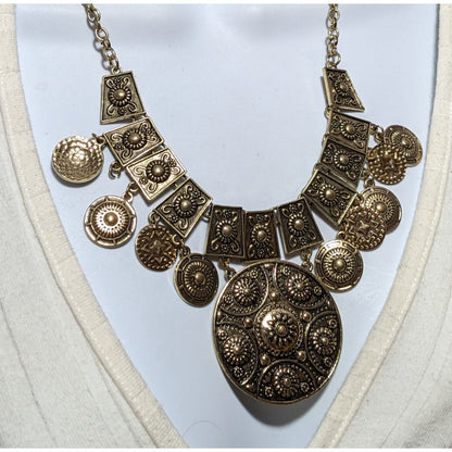 Gold Bohemian Medallion Bib Necklace