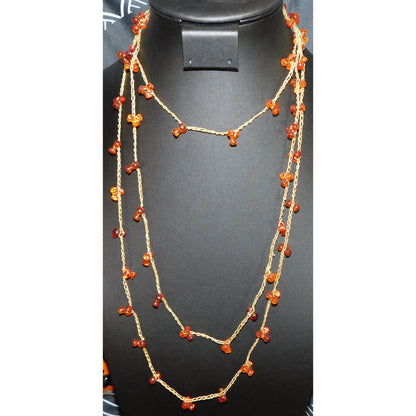 Vintage Handmade Woven Gold Tone Necklace With Tri-Bead Accents
