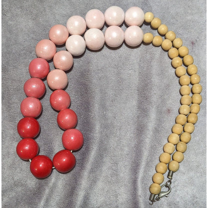 Vintage Coquette Pink Graduated Wood Necklace