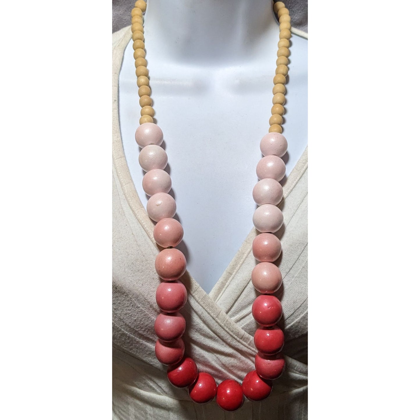 Vintage Coquette Pink Graduated Wood Necklace