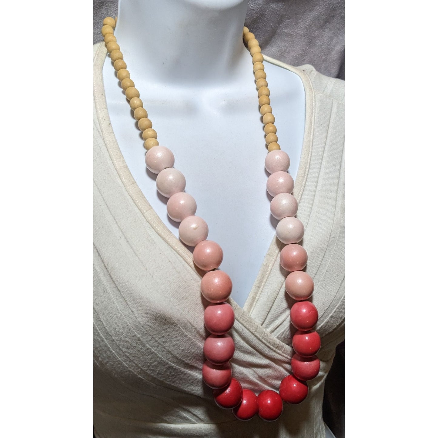 Vintage Coquette Pink Graduated Wood Necklace