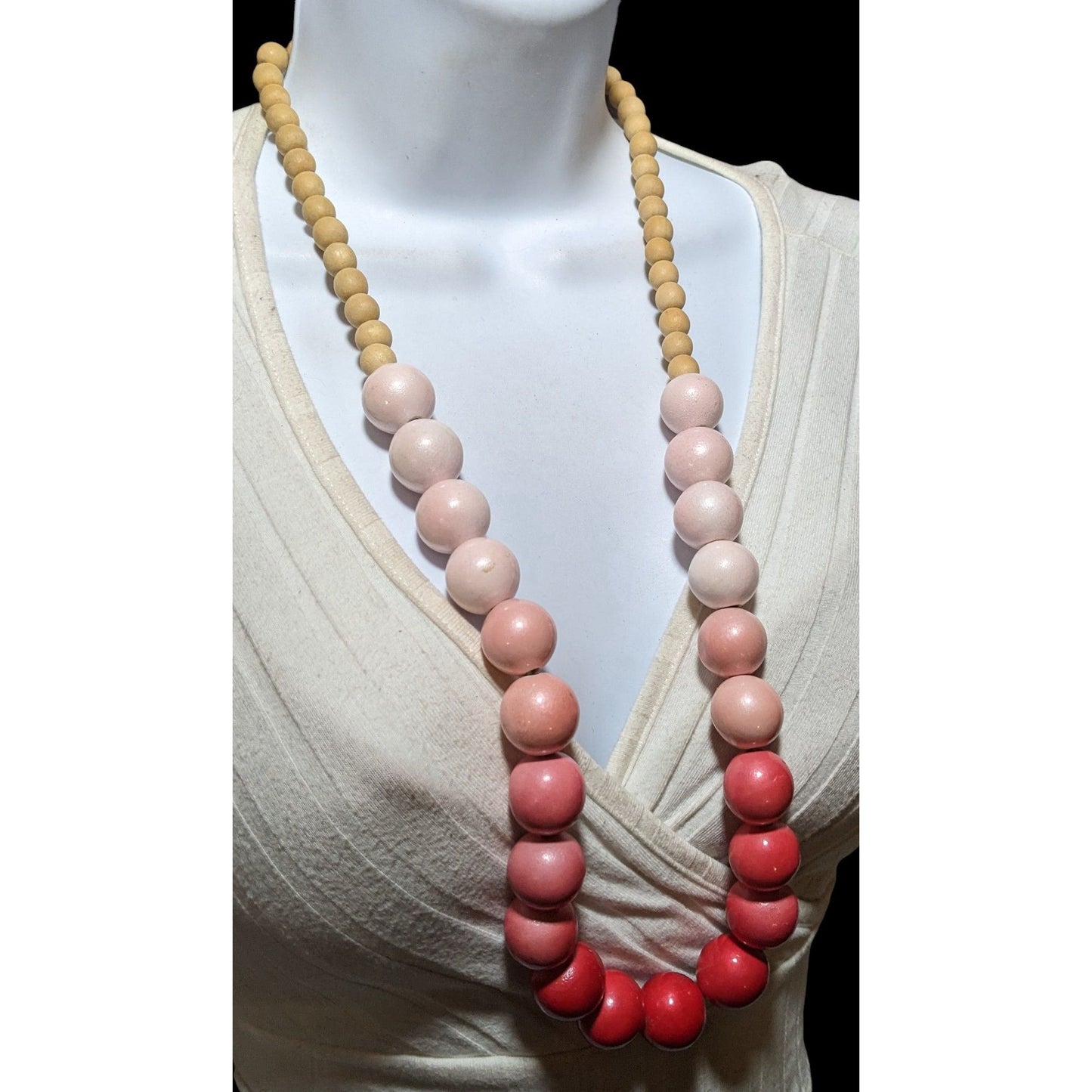 Vintage Coquette Pink Graduated Wood Necklace