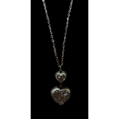 Silver Druzy Double Heart Necklace