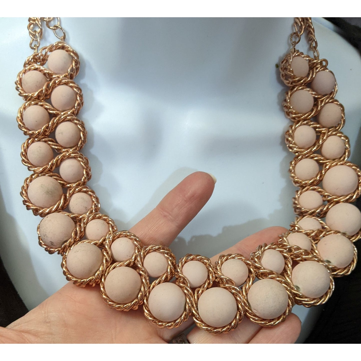 Pink And Rose Gold Bib Statement Necklace