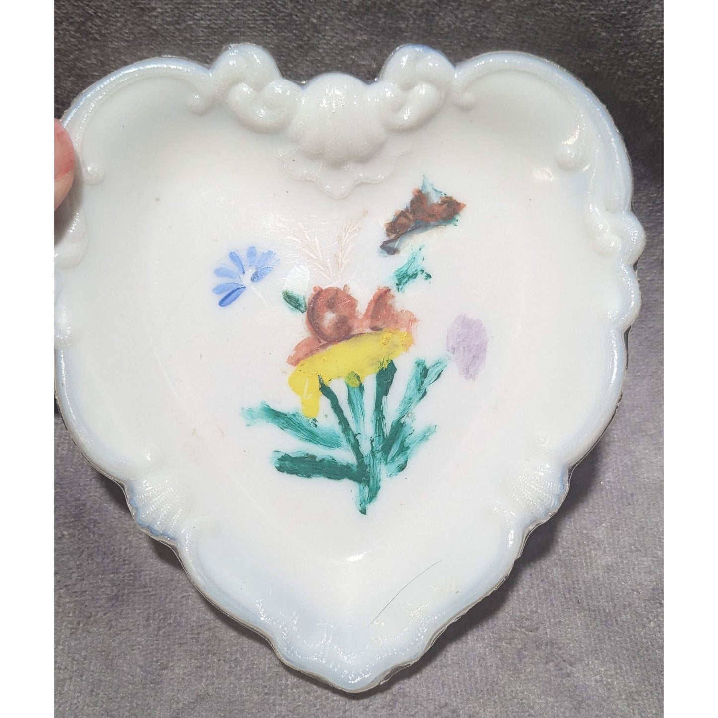 Hand Painted Milk Glass Trinket DIsh